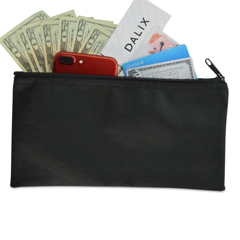 DALIX Zipper Bank Deposit Money Bags Cash Coin Pouch 6 Pack in Black - Image 3